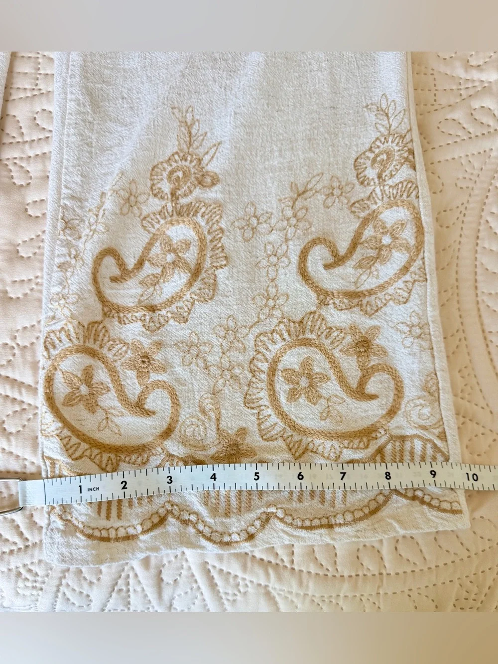 ComfyLuxe Linen Cotton Embroidered Wide Leg Pants Boho Drawstring Pockets M/L